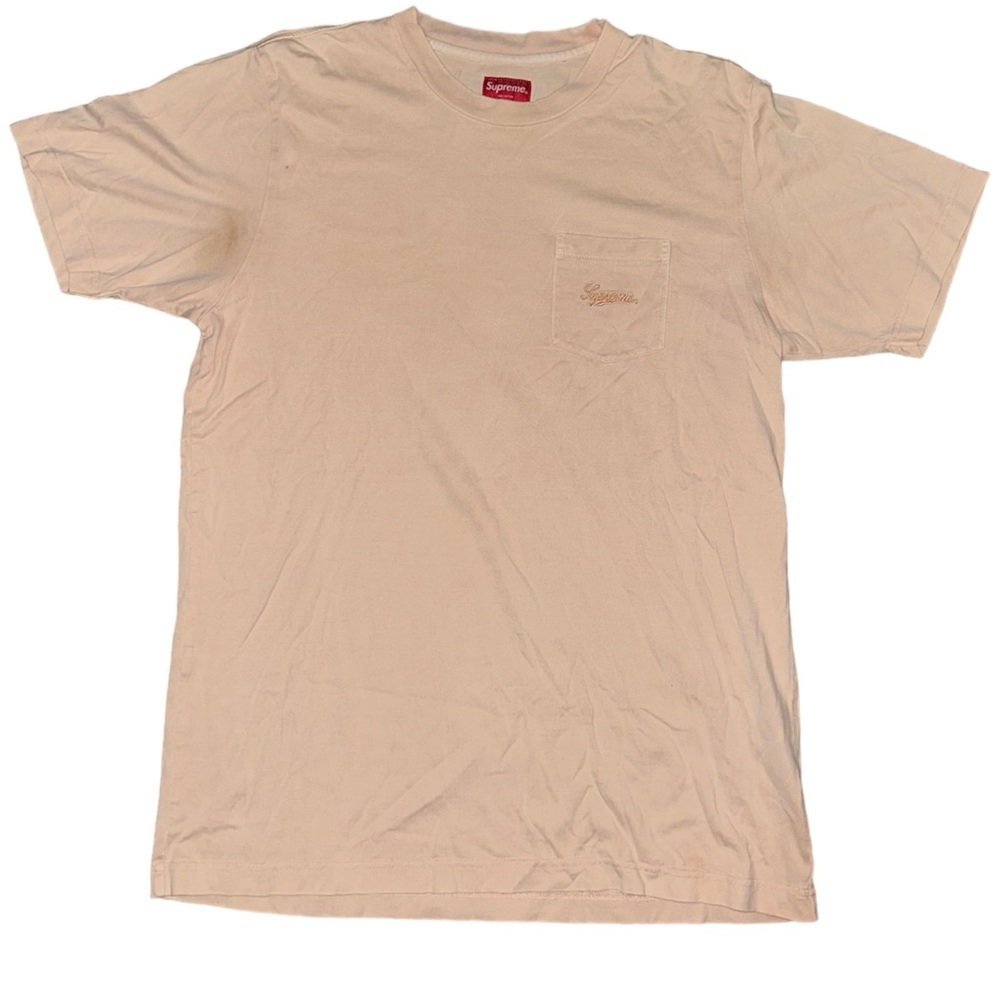 Mens Supreme Script Peach Over Dyed Pocket T-shirt Size Mens Medium Used